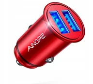 Ładowarki samochodowe - Ładowarka samochodowa AINOPE 4,8A kompaktowa metalowa podwójna USB czerwona - miniaturka - grafika 1