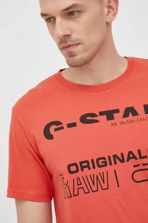 Koszulki męskie - G-Star Raw t-shirt bawełniany kolor pomarańczowy z nadrukiem - grafika 1