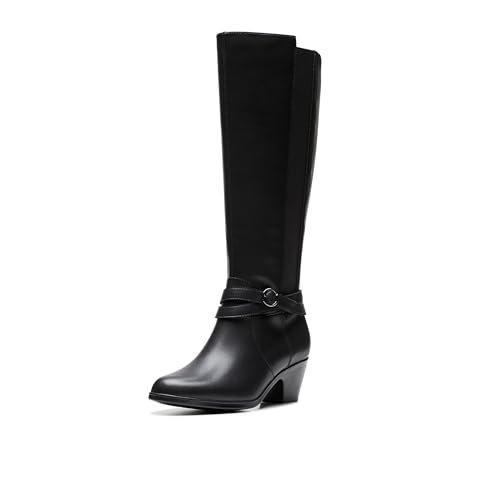Clarks Emily2 Dream, Damskie kozaki za kolano, Czarna skóra, 43 EU