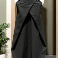 Spódnice - TEMU Elegancka Damska Spódnica Maksymalna A-Line z Wysokim Stanem - Granatowa Jednokolorowa z Kieszenią, Strukturalna, Nierozciągliwa Długa Spódnica - miniaturka - grafika 1