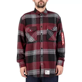 Koszule męskie - ALPHA INDUSTRIES Męska koszula flanelowa polo, 94-czarny/czerwony, XXL - grafika 1