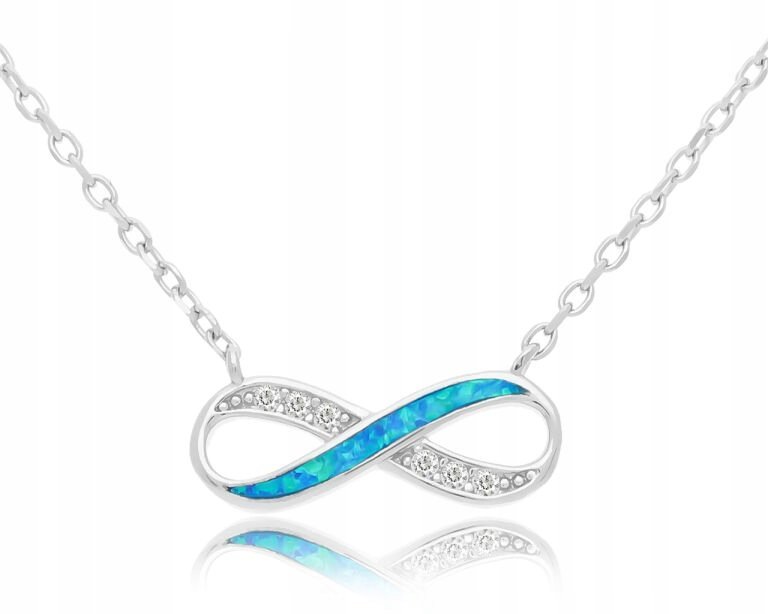 Naszyjnik Srebrny Damski Opal Niebieski Infinity Cyrkonie pr. 925