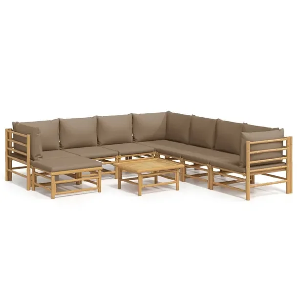 Zestaw wypoczynkowy ogrodowy bambusowy 4+3+1+1+1+8+10sz, taupe