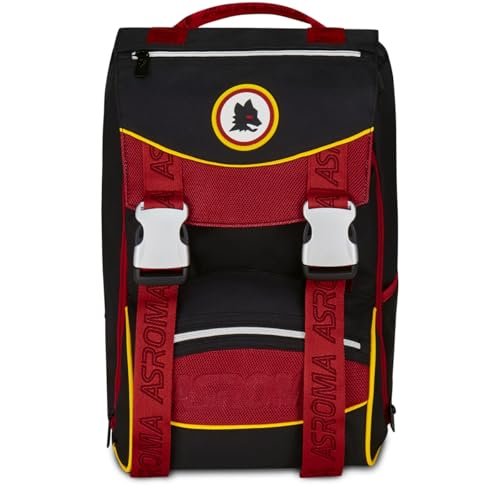 Seven AS Roma plecak dwukomorowy wysuwany do piłki nożnej, czarny, pojemność maxi, wstępnie uformowane oparcie, dla dzieci, do szkoły podstawowej, czarne, Taglia unica, Casual