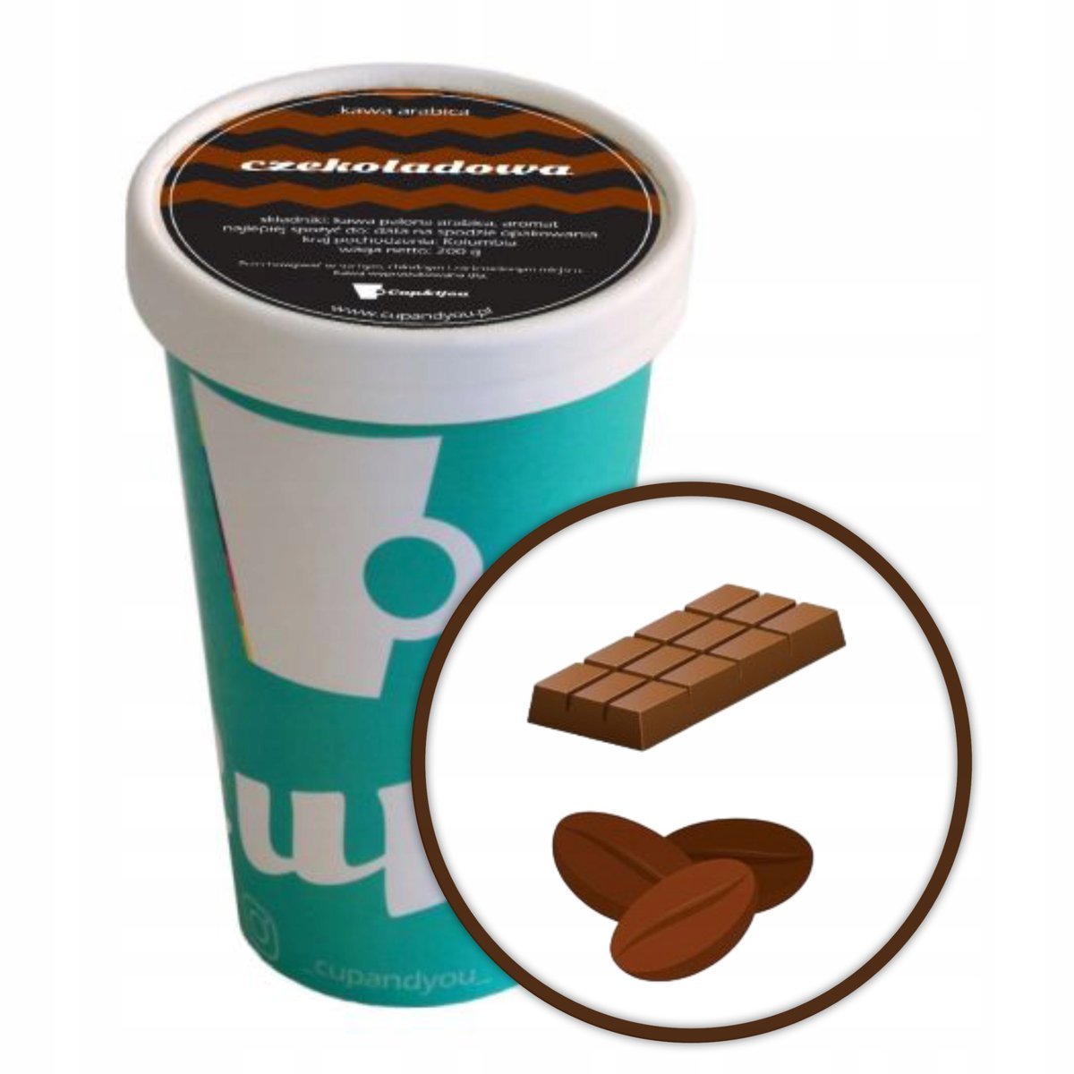 Kawa aromatyzowana o smaku CZEKOLADOWYM ziarnista ARABICA Cup&You 200g - smakowa uczta dla podniebienia