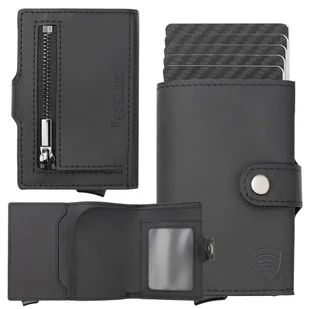 Portfel męski z kieszenią na bilon oraz aluminiowym etui z wysuwanymi kartami (czarny) - Etui na dokumenty i karty - miniaturka - grafika 1
