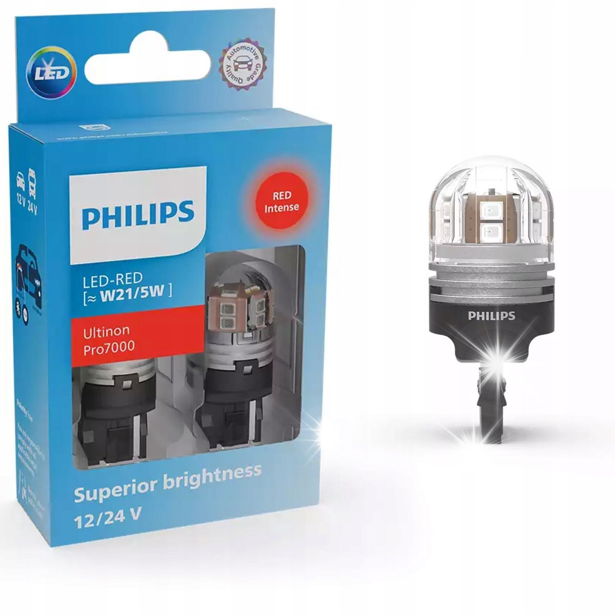 Żarówki Philips LED Ultinon Pro7000 W21/5W RED RU70 12/24V
