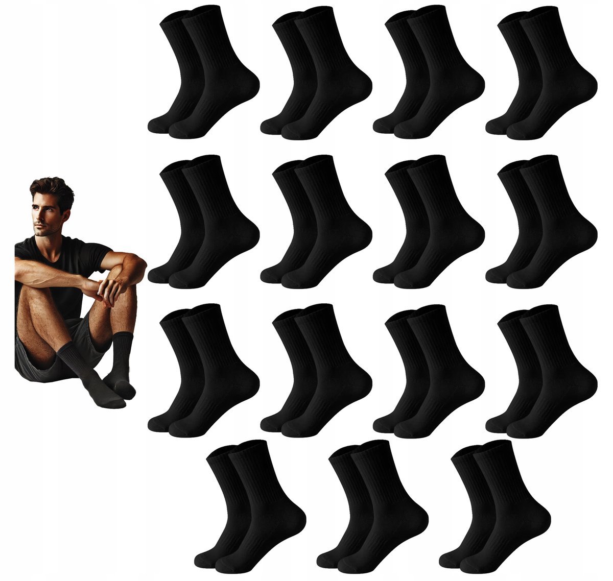 15 par SKARPETY BAWEŁNIANE FROTTE MĘSKIE GRUBE CIEPŁE ZIMOWE 43-46 CZARNE