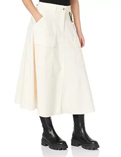 Spódnice - Love Moschino Damska spódnica z płótna midi z kieszeniami na naszywkę, kremowy, 40 - grafika 1