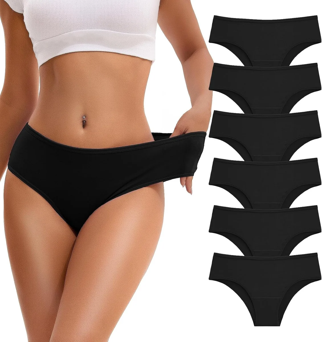 INNERSY Majtki damskie bawełniane bikini 6 sztuk rozmiar XS czarne