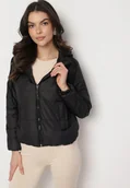 Kurtki damskie - Czarna Kurtka Pikowana z Materiałowym Kapturem Odpinanym Jasilea - miniaturka - grafika 1