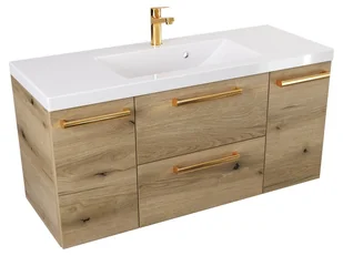 Szafka Wisząca Z Umywalką ATHD 100 cm D - Dąb Evoke Coast Mat - Uchwyty Złote Polerowane - Szafki łazienkowe - miniaturka - grafika 1