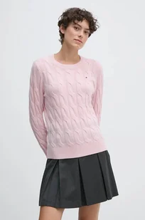 Tommy Hilfiger sweter damski kolor różowy lekki WW0WW43586 - Swetry damskie - miniaturka - grafika 1