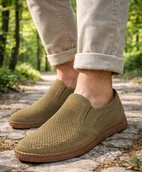 Mokasyny męskie - Mokasyny męskie ażurowe półbuty khaki P-4-7034 rozmiar: 40 - miniaturka - grafika 1