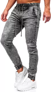 Spodnie męskie - Czarne joggery spodnie jeansowe męskie Denley TF126 - grafika 1
