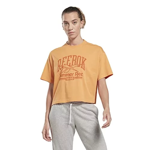 Reebok Damska koszulka z grafiką, pomarańczowa, XS, pomarańczowy, XXL