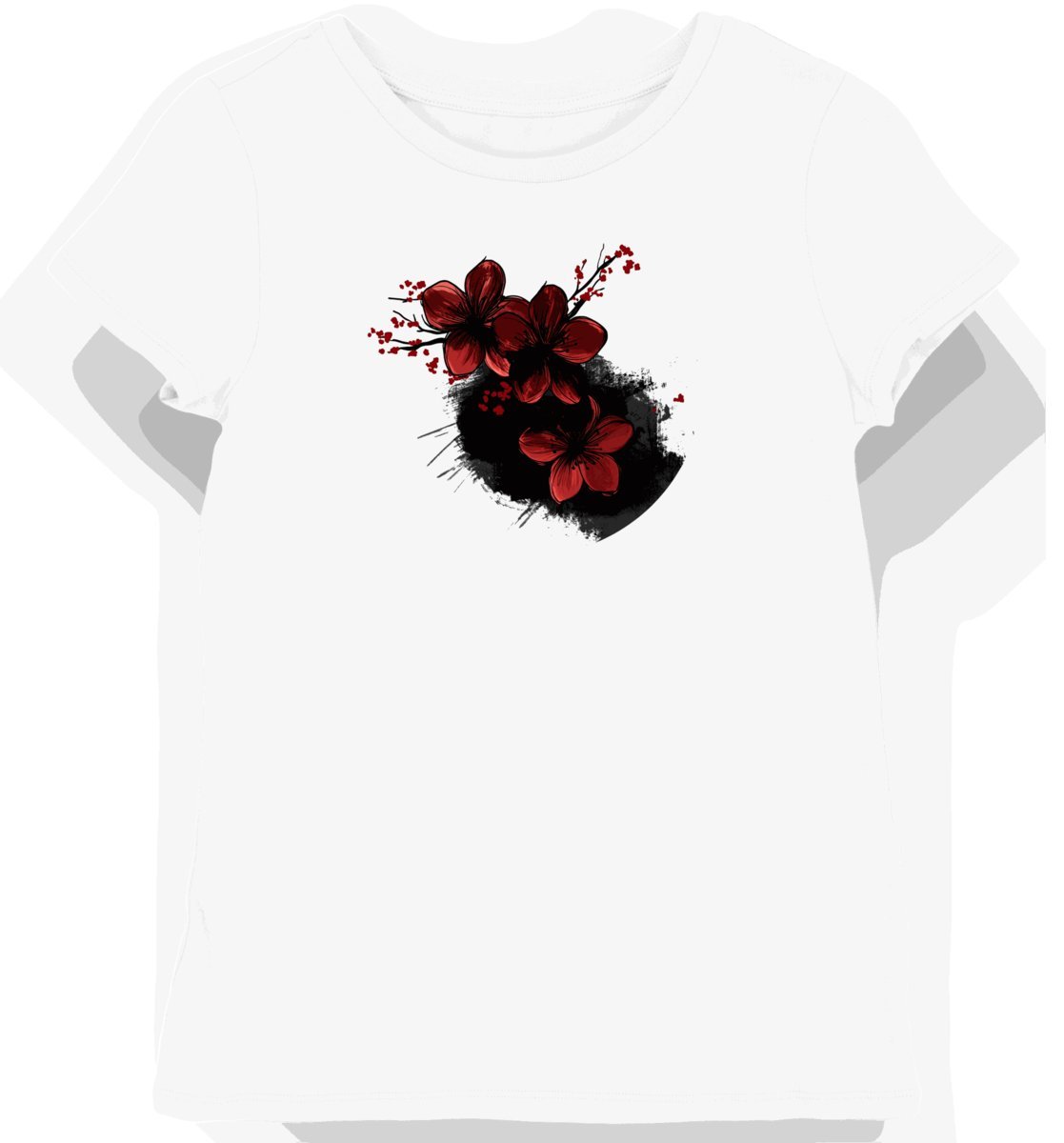 Koszulka damska biała z motywem czarnych kwiatów wiśni S