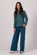 Bluzy damskie - Prosta Bluza z Wysokim Kołnierzem - Turkusowa - MOE - miniaturka - grafika 1