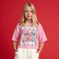 Koszulki dla dziewczynek - Cool Club, T-shirt dziewczęcy, crop top, różowy, Lilo i Stitch - miniaturka - grafika 1