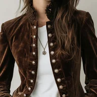 Kurtki damskie - TEMU 'owy Brązowy Aksamitny Krótki Płaszcz dla Kobiet z Koronkowym Stojącym Kołnierzem i Metalowymi Guzikami, Dopasowany Smukły Krój, Idealny na - miniaturka - grafika 1