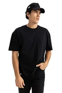 Koszulki męskie - DeFacto Męski t-shirt oversize z krótkim rękawem - Basic okrągły dekolt T-shirt dla mężczyzn, czarny, XL - miniaturka - grafika 1
