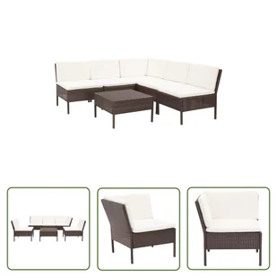 The Living Store 6-cz. zestaw wypoczynkowy do ogrodu - poduszki - rattan PE - brąz - Sofa Ogrodowa I Stół - Meble ogrodowe - miniaturka - grafika 1