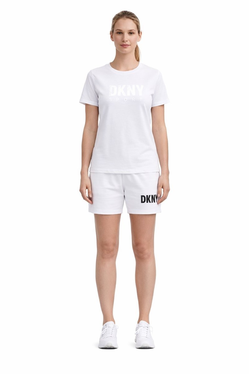 DKNY BIAŁY T-SHIRT Z OKRĄGŁYM DEKOLTEM I SUBTELNYM NADRUKIEM S I4A