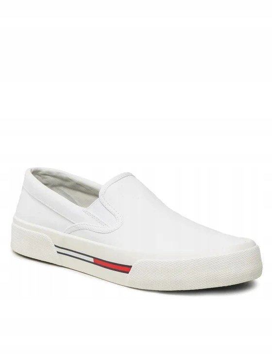 TOMMY JEANS BIAŁE SLIP ON Z PASKAMI NA BOKU MĘSKIE TRAMPKI 40 U_A