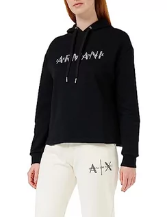 Bluzy damskie - Armani Exchange Damska bluza z kapturem French Terry Armani Studded Logo, czarny, M - grafika 1