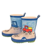 Buciki dla niemowląt - MaxiMo Kalosze "Autos" w kolorze niebiesko-beżowym - miniaturka - grafika 1