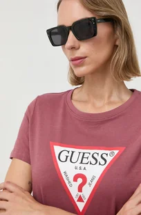 Guess t-shirt bawełniany kolor czerwony - Koszulki sportowe damskie - miniaturka - grafika 1