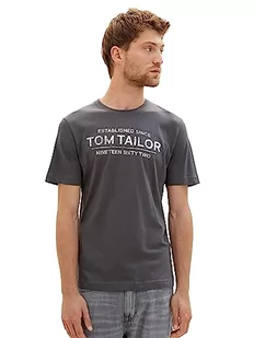 TOM TAILOR Męski T-shirt z nadrukiem logo, 10743 – Cyber Grey, L - Koszulki męskie - miniaturka - grafika 1