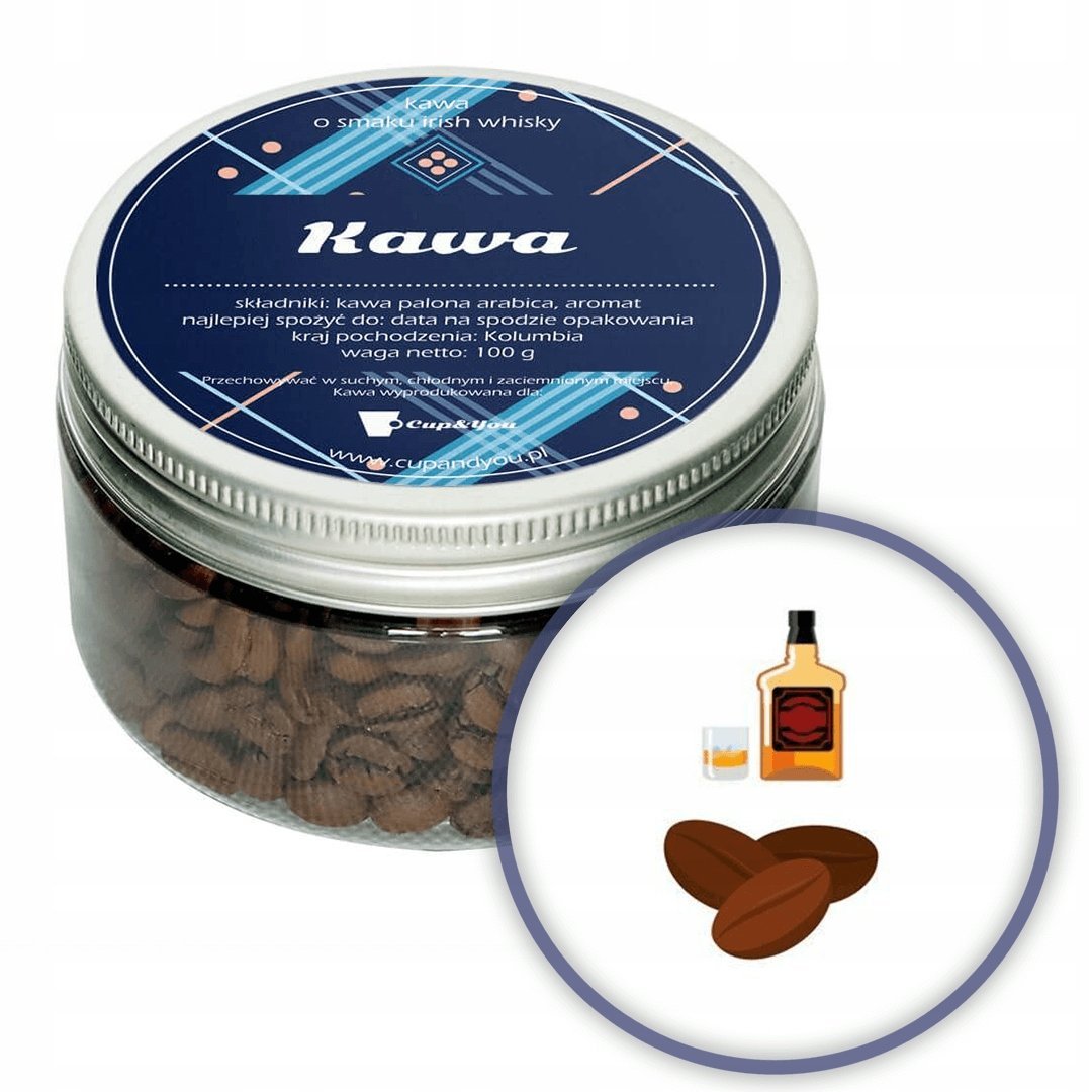 Kawa aromatyzowana smakowa IRISH WHISKEY arabica ziarnista - prezent upominek na Dzień Ojca urodziny dla taty teścia