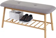 Szafki na buty - Ławka na buty HWC-D90, tapicerowana ławka na buty, bambus 44x90x34cm - miniaturka - grafika 1