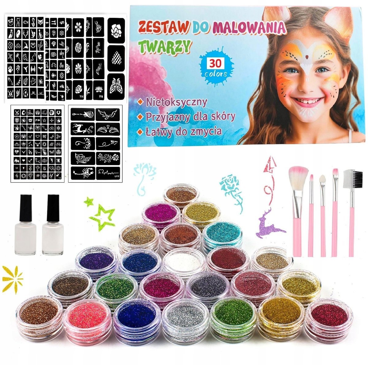 Farby Do Malowania Twarzy Tatuaze Zmywalne Dla Dzieci Szablony Zestaw XXXL