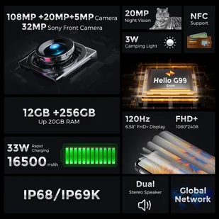 FOSSiBOT F102 12/256GB Czarno-czerwony - Telefony komórkowe - miniaturka - grafika 6