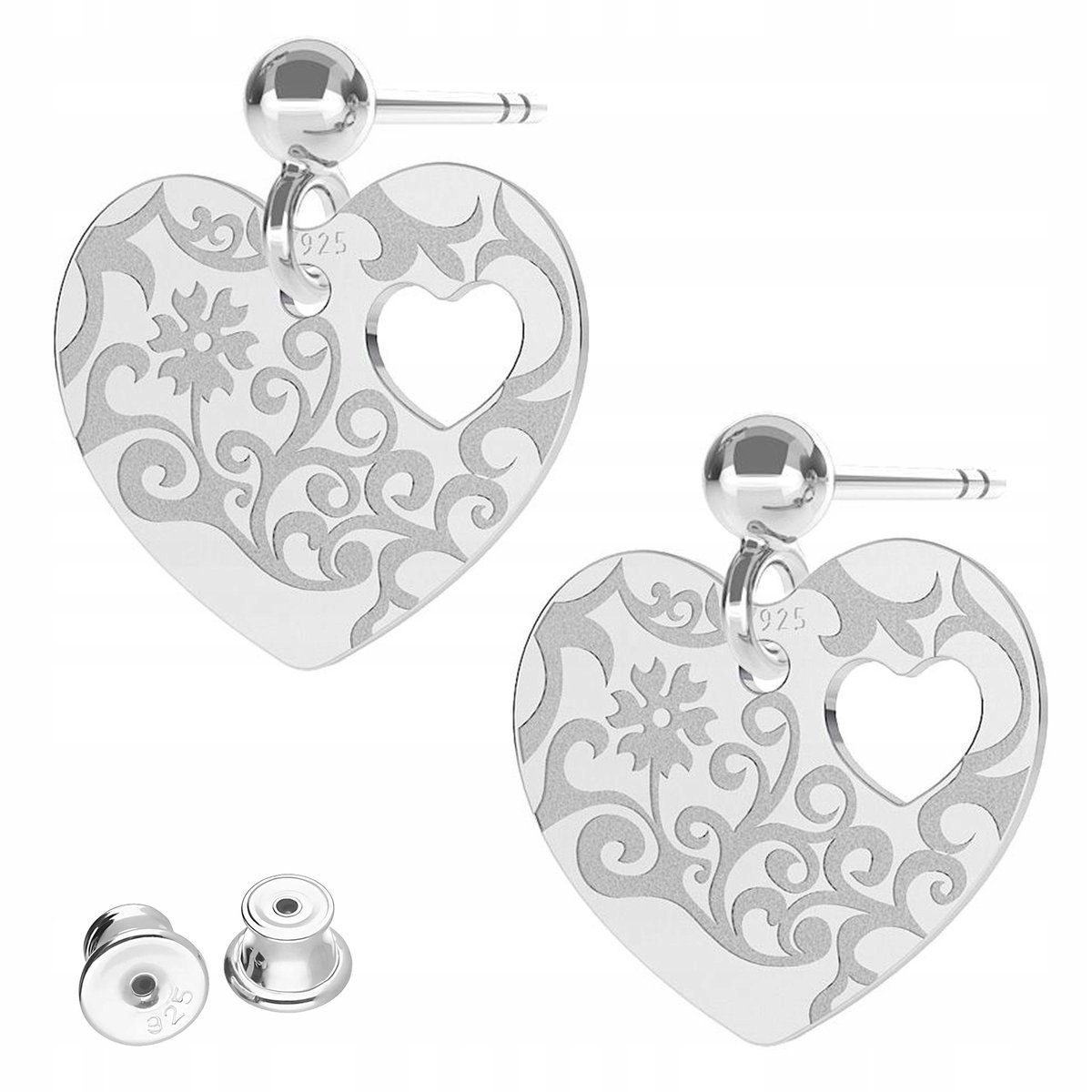 Kolczyki Srebrne Ozdobne Serce Serduszko Blaszki Serca Hearts SREBRO 925
