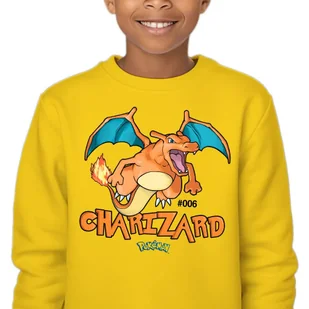 Bluza Dziecięca Żółta Bez Kaptura Prezent Dla Dziecka Charizard 104 Wzory - Bluzy dla dziewczynek - miniaturka - grafika 1