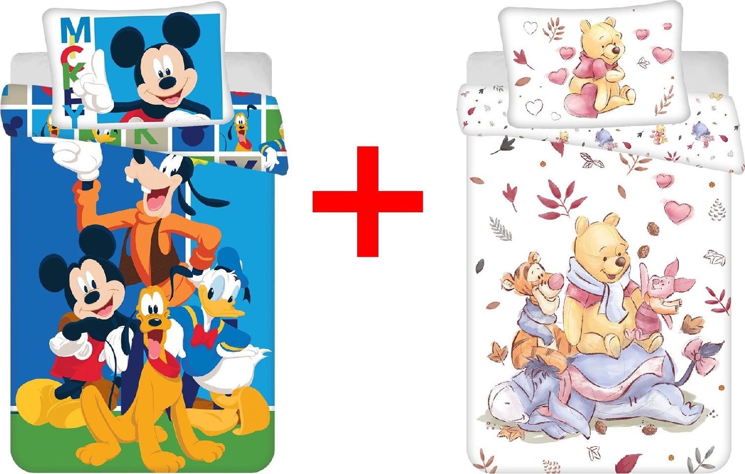 Pościel dziecięca Disney Mickey Mouse Donald Duck Winnie the Pooh, pościel dziecięca, kołdra 100 x 135 cm + poduszka 40 x 60 cm, 100% bawełna, zestaw upominkowy 2 szt