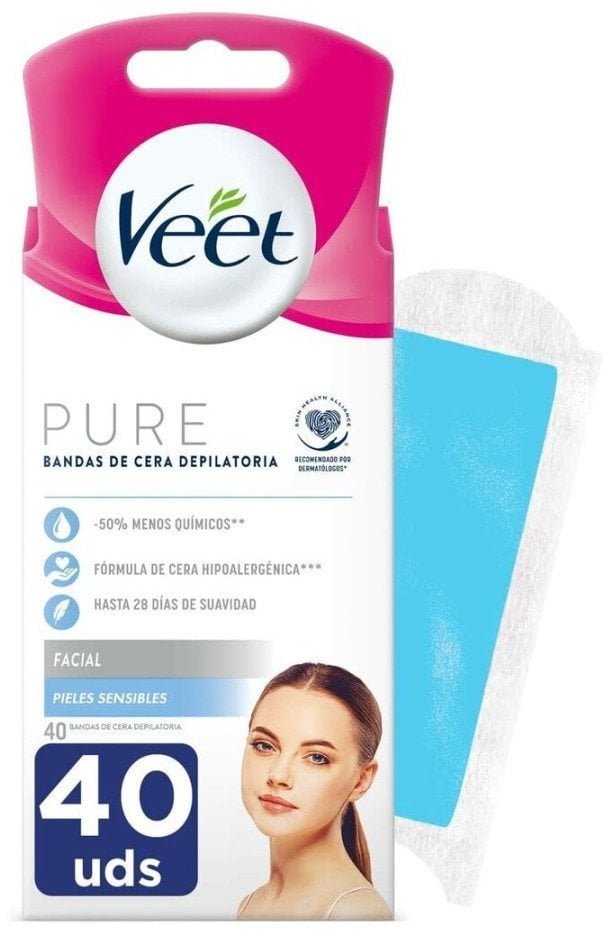 Plastry do Depilacji Twarzy Veet Bandas De Cera Pure Skóra wrażliwa 40 Sztuk
