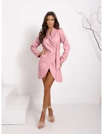 Sukienki - Przekładana sukienka z wiązaniem - LAIRA - pudrowy róż - miniaturka - grafika 1