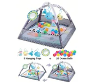 Maty edukacyjne - DUŻA MATA EDUKACYJNA MIĘKKA INTERAKTYWNA DLA NIEMOWLAKA 2W1 SZARA + PIŁKI - miniaturka - grafika 1