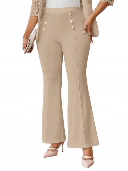 SHEIN BEŻOWE ELEGANCKIE SPODNIE DAMSKIE Z GUZIKAMI 40/42 1ED
