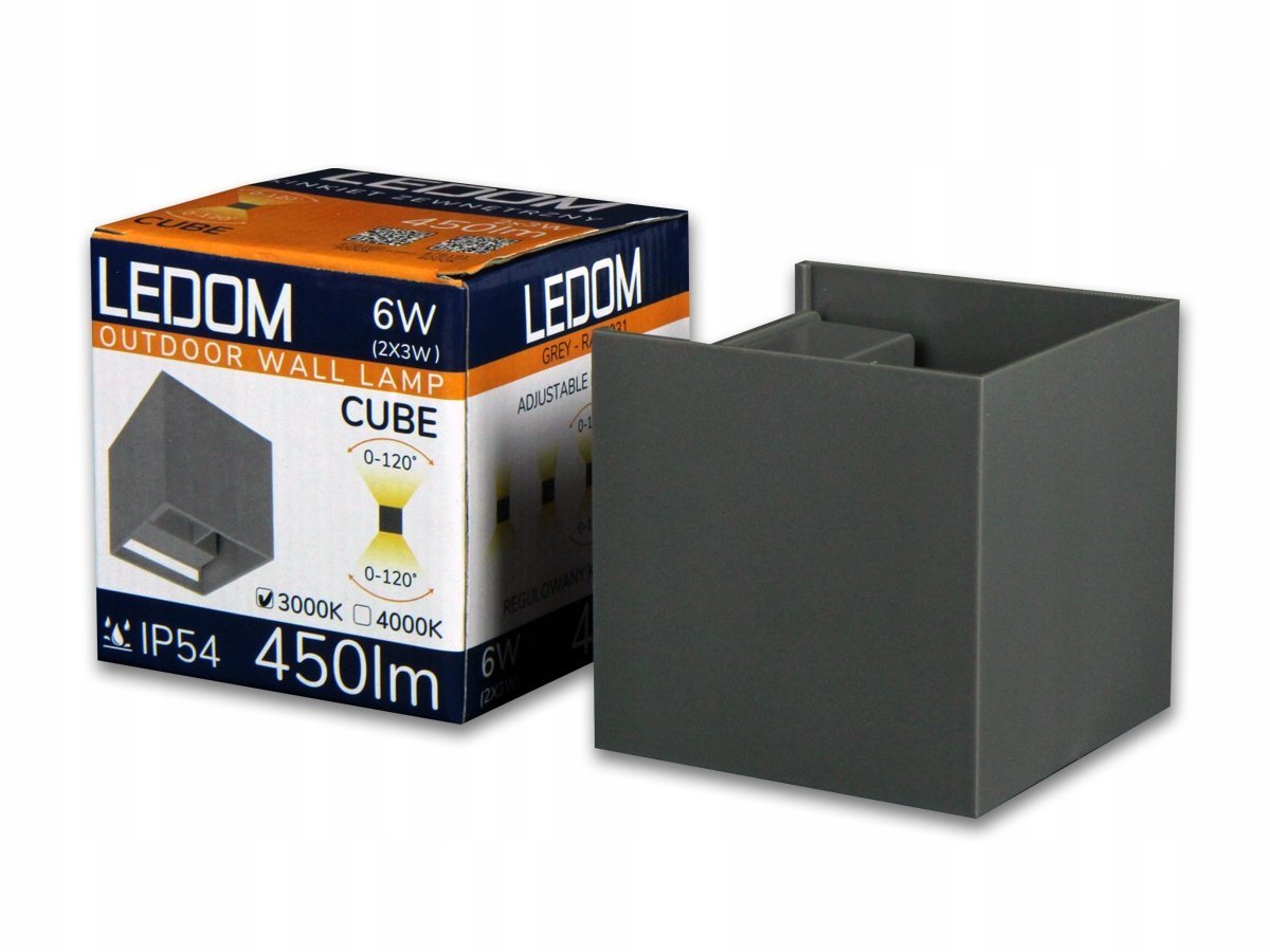Kinkiet zewnętrzny LED 6W 3000K IP54 szary CUBE
