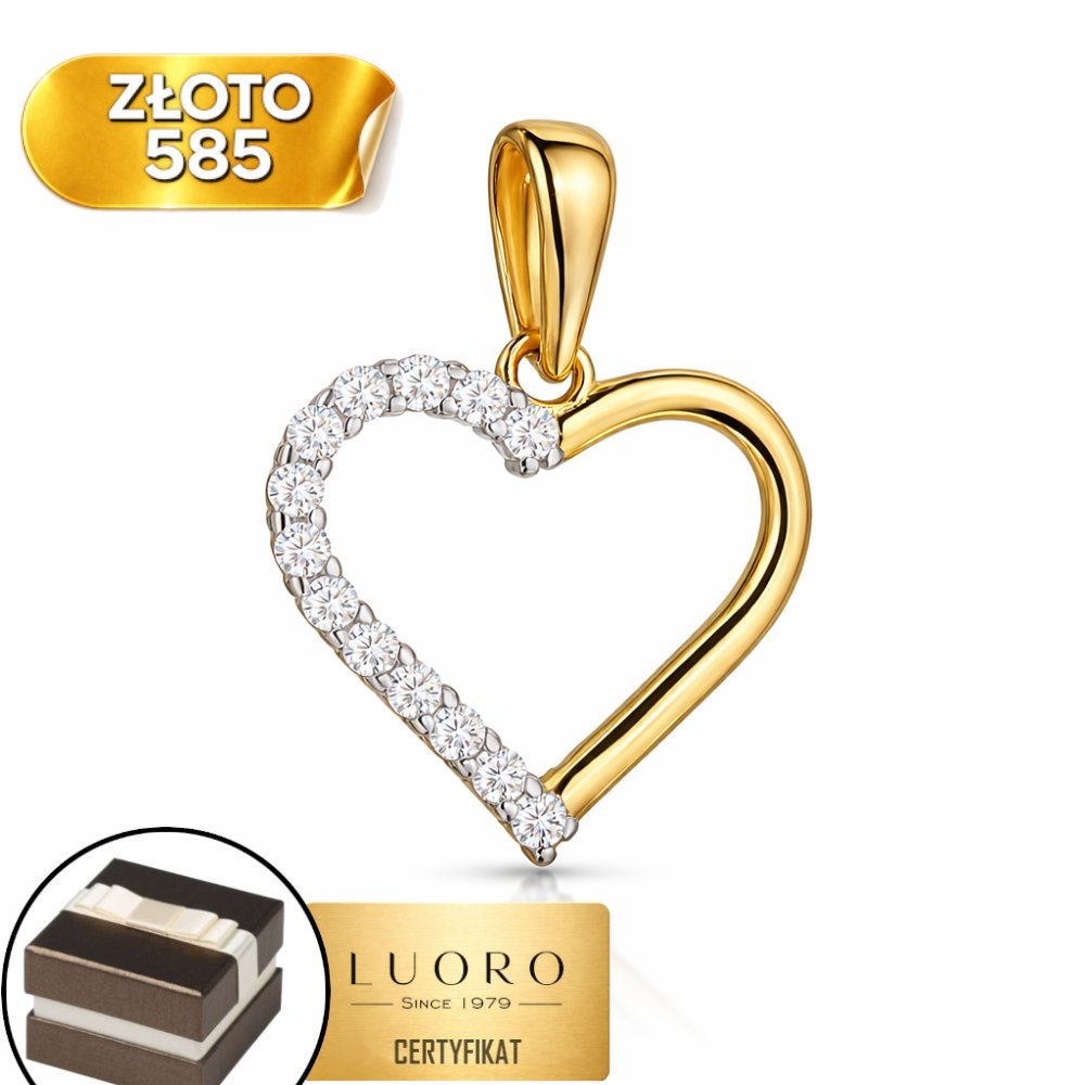 ZAWIESZKA ZŁOTA 585 14K SERCE Z CYRKONIAMI 1 CM ELEGANCKA KLASYKA