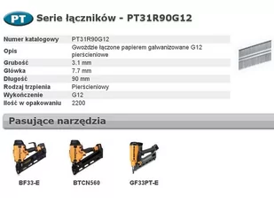 Bostitch Bostitch PT31R90G12 gwoździe 33° 3,1x90 mm pierścieniowe galwanizowane łączone taśmą papierową 2200 szt. PT31R90G12 - Akcesoria pneumatyczne - miniaturka - grafika 1