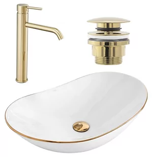 Rea Zestaw Royal gold edge + bateria wysoka Lungo gold + korek uniwersalny gold - Umywalki - miniaturka - grafika 1
