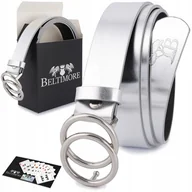 Paski - Skórzany pasek damski do spodni sukienki koła klasyczny srebrny Beltimore B05 granatowy r.105-125 cm - miniaturka - grafika 1