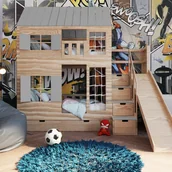 Łóżka dla dzieci i młodzieży - Łóżko piętrowe ze sklejki Bunk Park ze zjeżdżalnią i ścianką wspinaczkową - miniaturka - grafika 1