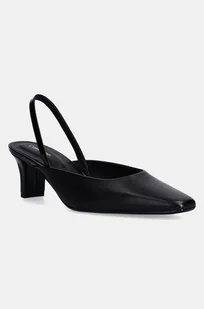 Calvin Klein czółenka skórzane HEEL SLING PUMP 50 - LTH kolor czarny na słupku z odkrytą piętą HW0HW02267 - Czółenka - miniaturka - grafika 1